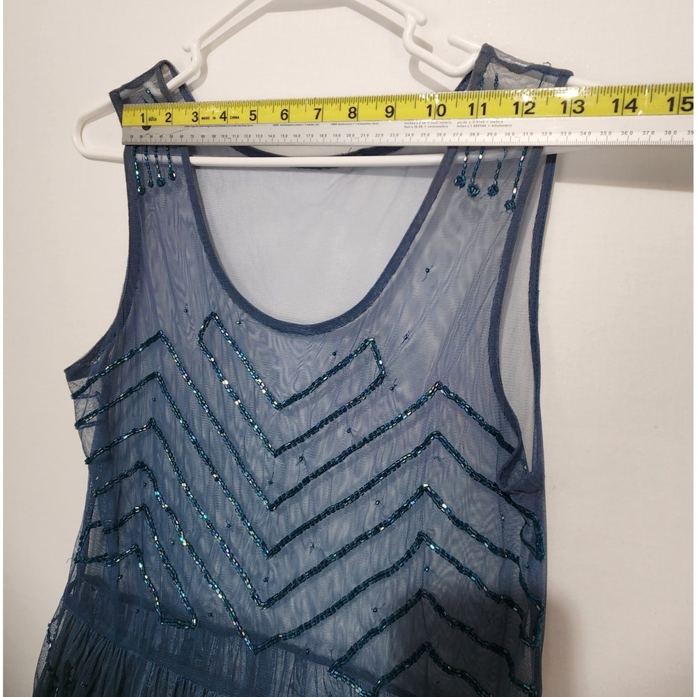 Free People Embellished Mesh Mini Slip Dress blue Beaded Women's Size Small Boho - Picture 3 of 6